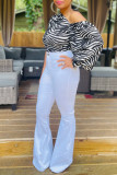 Black White Sexy Casual Print Hollowed Out Oblique Collar Tops