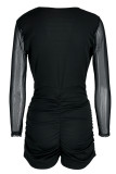 Black Sexy Solid Patchwork V Neck Skinny Rompers