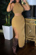 Khaki Sexy Casual Solid Backless Slit O Neck Sleeveless Two Pieces