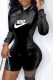 Black Fashion Casual Print Letter Mandarin Collar Rompers