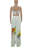 White Fashion Patchwork Tie-dye Spaghetti Strap Sleeveless Two Pieces