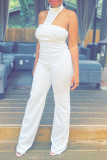 White Sexy Casual Solid Hollowed Out Turtleneck Sleeveless Two Pieces