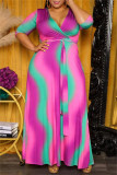 Rose Red Fashion Casual Print Patchwork V Neck Regular Jumpsuits