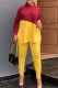 Red Yellow Casual Solid Patchwork Slit O Neck Long Sleeve Two Pieces