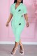 Light Green Fashion Casual Print Patchwork Letter Turndown Collar Short Sleeve Two Pieces