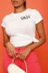 White Fashion Print Patchwork Letter O Neck T-Shirts