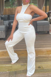 White Sexy Casual Solid Hollowed Out Turtleneck Sleeveless Two Pieces