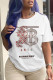 White Fashion Street Print Patchwork Letter O Neck T-Shirts