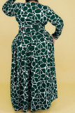 Ink Green Casual Print Bandage Patchwork O Neck Plus Size Two Pieces