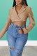 Coffee Casual Solid Bandage Patchwork Turn-back Collar Outerwear