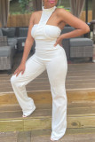 White Sexy Casual Solid Hollowed Out Turtleneck Sleeveless Two Pieces