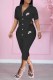Black Fashion Casual Print Patchwork Letter Turndown Collar Short Sleeve Two Pieces