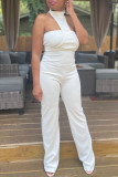 White Sexy Casual Solid Hollowed Out Turtleneck Sleeveless Two Pieces