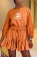 Orange Fashion Casual Print Letter O Neck Loose Rompers
