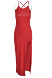 Yellow Sexy Solid High Opening Spaghetti Strap Pencil Skirt Dresses