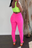 Rose Red Casual Solid Patchwork Skinny High Waist Pencil Solid Color Bottoms