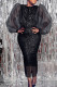 Black Elegant Solid Sequins Patchwork Slit O Neck One Step Skirt Dresses