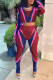 Red Blue Sexy Print Patchwork O Neck Long Sleeve Two Pieces