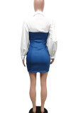 Rose Red Casual Street Solid Patchwork Zipper Turndown Collar Pencil Skirt Dresses
