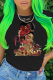 Black Casual Vintage Print Letter O Neck T-Shirts