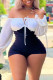 Black White Sexy Casual Solid Patchwork Backless Off the Shoulder Skinny Romper