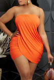 Orange Fashion Sexy Solid Patchwork Backless Strapless Sleeveless Dress