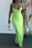 Fluorescent Green Fashion Sexy Solid Patchwork Backless Spaghetti Strap Long Dress