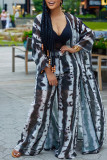 Black Fashion Casual Print Cardigan Pants Long Sleeve Two Pieces (without Vest)