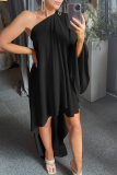 Pink Casual Solid Patchwork One Shoulder Irregular Dress Dresses