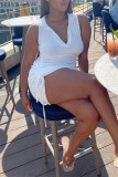 White Sexy Casual Solid Draw String Frenulum V Neck Sleeveless Dress