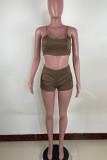 Blue Sexy Solid Patchwork Backless Spaghetti Strap Sleeveless Two Pieces
