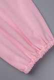 Pink Casual Solid Patchwork O Neck One Step Skirt Dresses