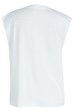 White Sexy Print Patchwork O Neck Tops