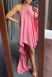 Pink Casual Solid Patchwork One Shoulder Irregular Dress Dresses