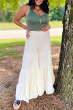Beige Fashion Casual Solid Patchwork Regular High Waist Trousers