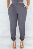 Grey Casual Solid Patchwork High Waist Pencil Solid Color Bottoms