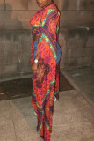 Multicolor Sexy Casual Print Patchwork Asymmetrical V Neck Tops