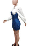Black Casual Street Solid Patchwork Zipper Turndown Collar Pencil Skirt Dresses