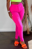 Rose Red Casual Solid Patchwork Skinny High Waist Pencil Solid Color Bottoms