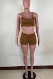 Blue Sexy Solid Patchwork Backless Spaghetti Strap Sleeveless Two Pieces