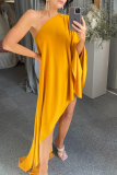 Pink Casual Solid Patchwork One Shoulder Irregular Dress Dresses