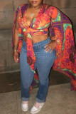 Multicolor Sexy Casual Print Patchwork Asymmetrical V Neck Tops