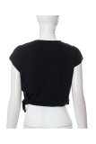 Black Casual Print Patchwork O Neck Tops