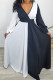 Black White Fashion Casual Solid Patchwork Contrast V Neck Long Sleeve Dresses