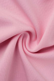 Pink Casual Solid Patchwork O Neck One Step Skirt Dresses