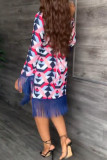 Multicolor Fashion Casual Print Tassel Patchwork V Neck Long Sleeve Dresses