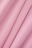 Pink Casual Solid Patchwork O Neck One Step Skirt Dresses