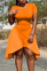 Orange Fashion Casual Solid Patchwork Asymmetrical O Neck Short Sleeve Dress