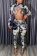 Colour Sexy Print Patchwork Asymmetrical O Neck Long Sleeve Two Pieces