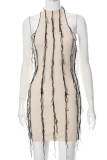 Apricot Sexy Solid Tassel Halter Pencil Skirt Dresses